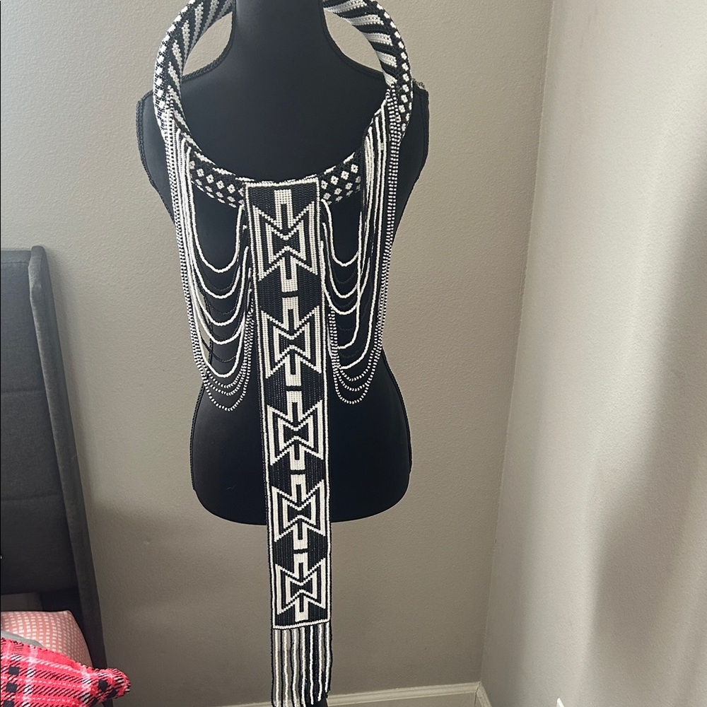 Black and White Beaded Statement Necklace
